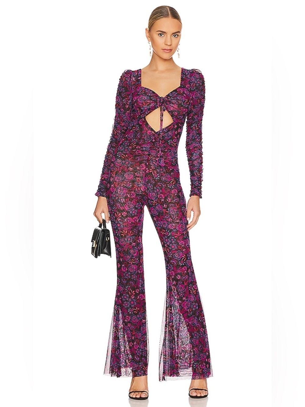 MISA Los Angeles Shania Jumpsuit Electric Ditsy Floral Cutout Flare Boho $370